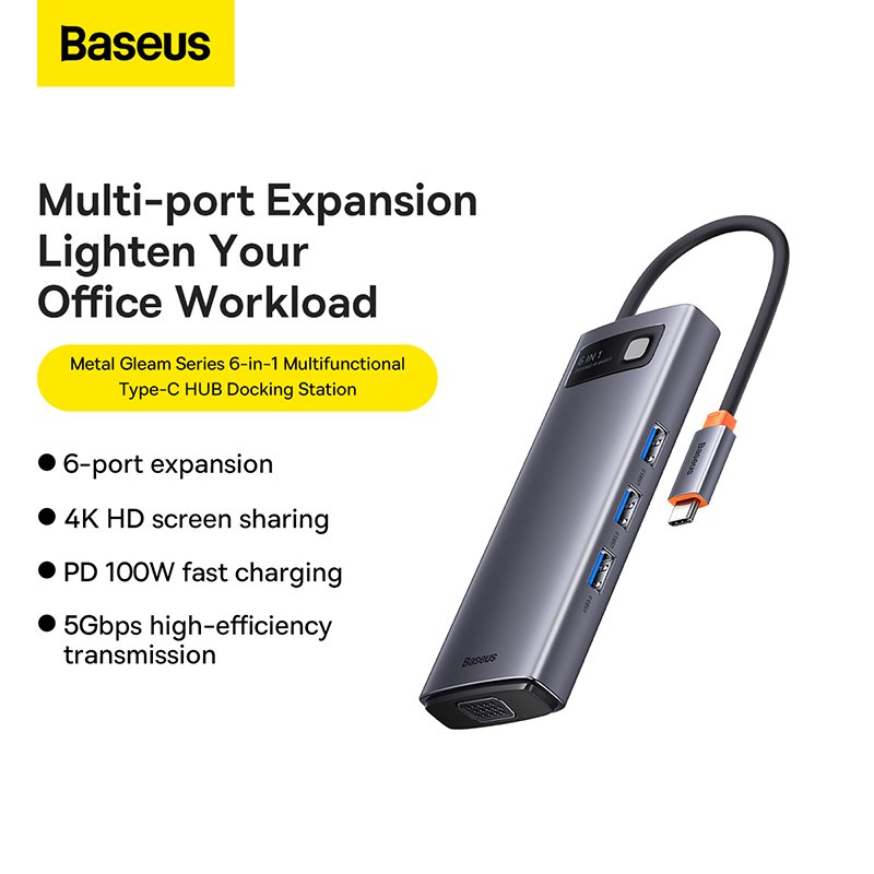 Baseus 6-in-1 Type-C HUB Star Joy Multifunctional Docking Station Gray - 1 Year Warranty - Image 10