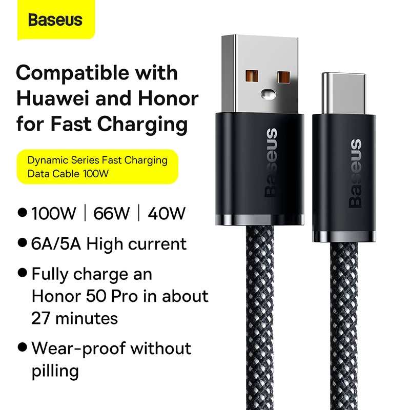 Baseus Dynamic Series 1M 100W Fast Charging Data Cable USB to Type-C Slate Gray- CALD000616- 1 Year Warranty - Image 2
