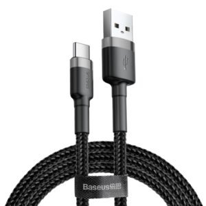 Baseus Cafule 2M Nylon Braided Cable USB To Type-C QC3.0 2A Black-Grey - CATKLF-CG1- 1 Year Warranty