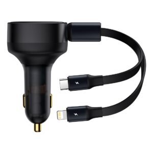 Baseus Enjoyment Retractable 2-in-1 Car Charger C+L 30W Black - CGTX000001 - 1 Year Warranty