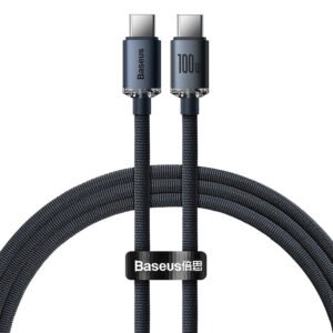 Baseus 2m Type-C to Type-C 100W Fast Charging Data Cable - Cable Crystal Shine Series  - Black - 1 Year Warranty