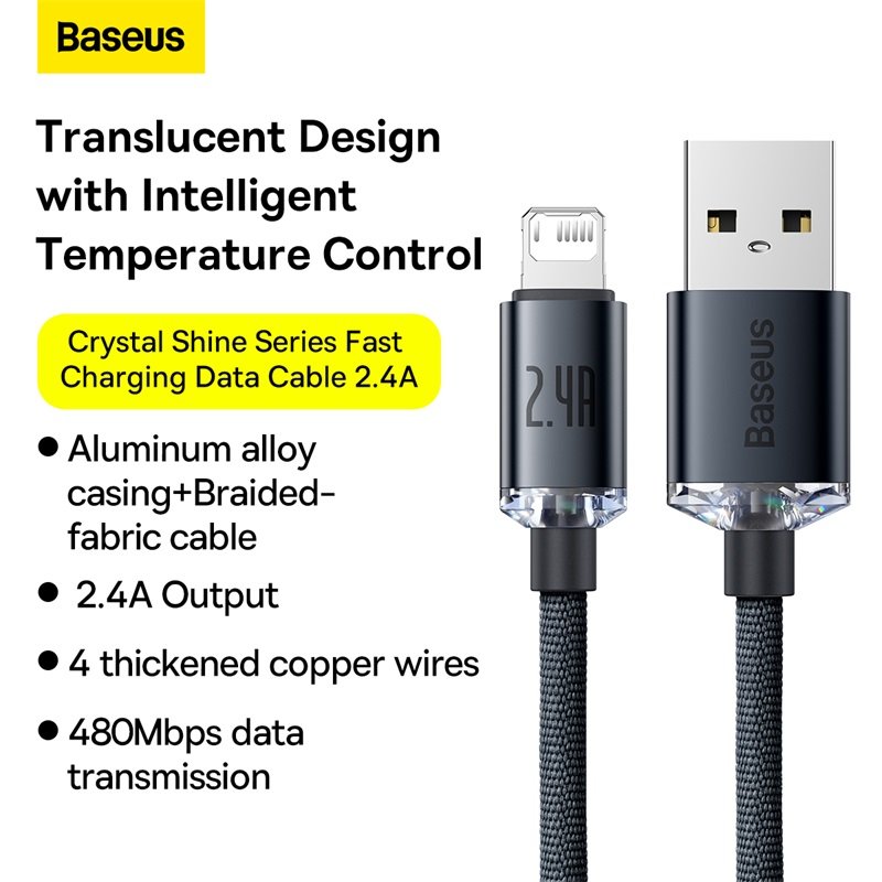 Baseus Crystal Shine Series 1.2m USB to Lightning 2.4A Cable - 1Y - Image 13