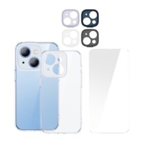 Baseus Illusion Series iP 14 Protective Case for  (With clear/Black/Blue/Purple Camera Lens Frames and Full Coverage Tempered Glass Screen Protector and Cleaning kit) - ARHJ000002 -
