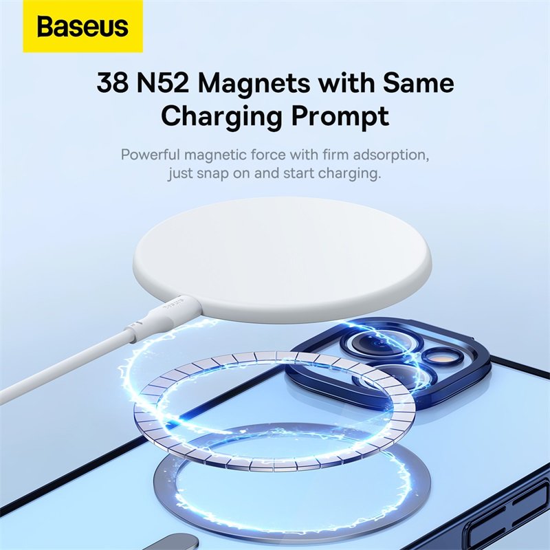 Baseus iPhone 14 Glitter Series Magnetic Case (Pack of 1 with Full Coverage Tempered Glass Screen Protector and Cleaning kit), Blue - ARMC010403 - Image 3