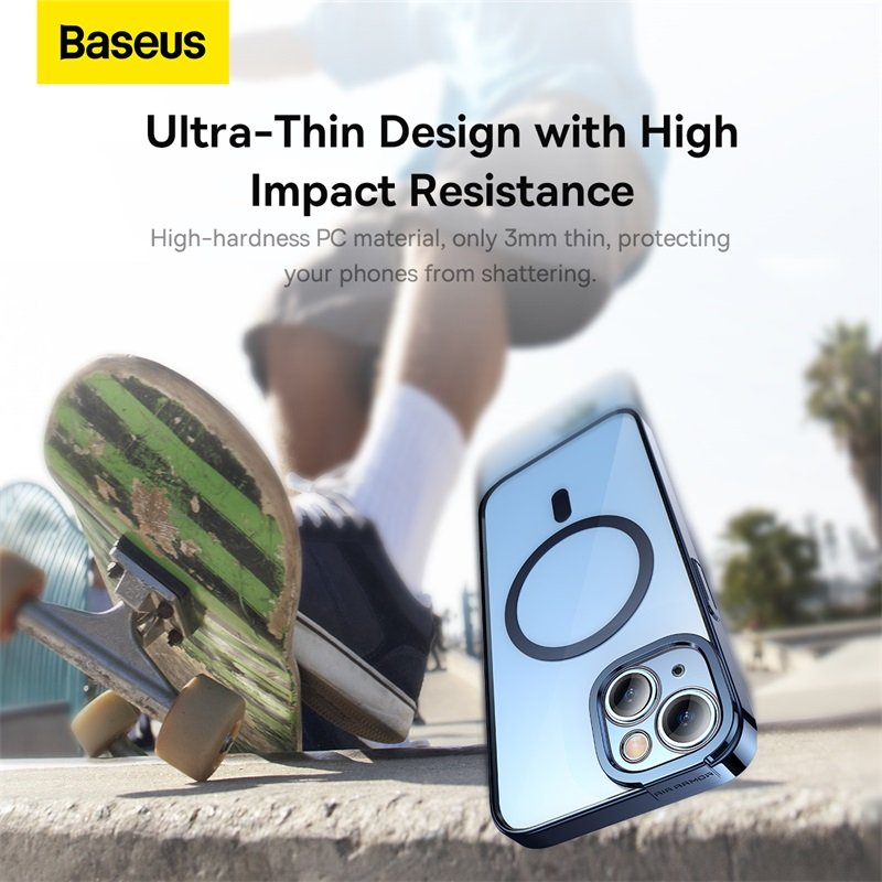 Baseus iPhone 14 Glitter Series Magnetic Case (Pack of 1 with Full Coverage Tempered Glass Screen Protector and Cleaning kit), Blue - ARMC010403 - Image 4