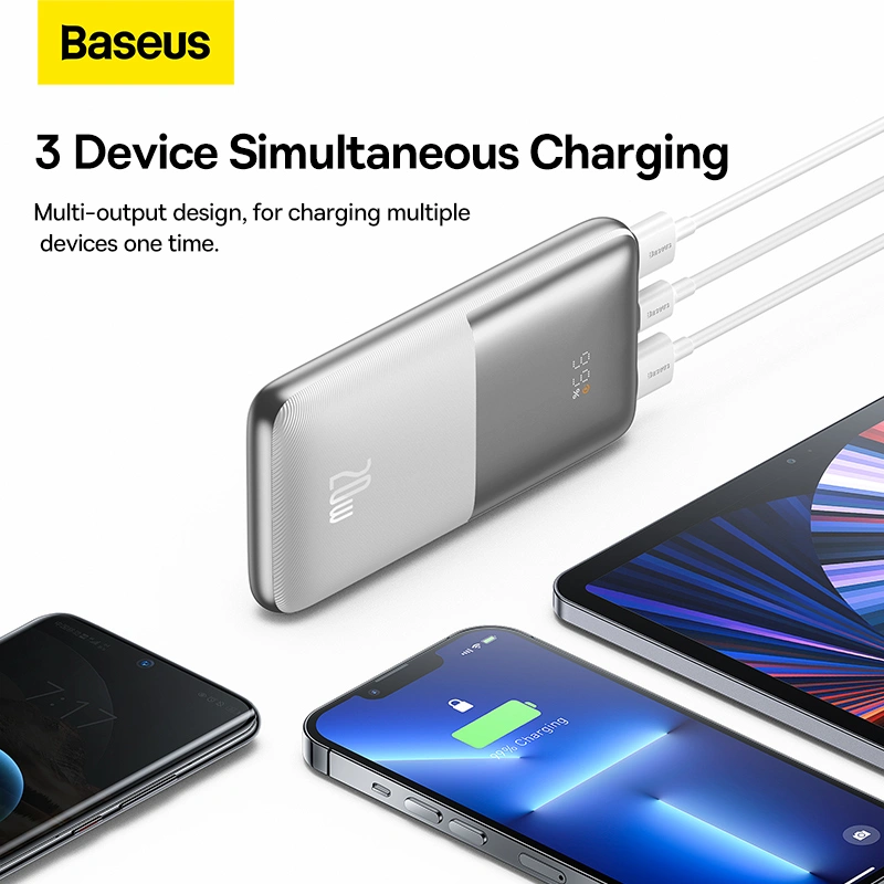 Baseus Bipow Pro Digital Display Fast Charge Power Bank 10000mAh 20W (With Simple Series Charging Cable USB to Type-C 3A 0.3m White) Overseas Edition - White - PPBD040202