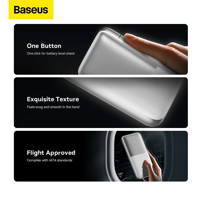Baseus Bipow Pro Digital Display Fast Charge Power Bank 10000mAh 20W (With Simple Series Charging Cable USB to Type-C 3A 0.3m White) Overseas Edition - White - PPBD040202