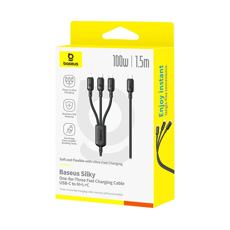 Baseus Silky One-for-Three 1.5Meter 100W Type -C to M+L+C Fast Charging Cable - Image 17